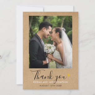 Gold Heart Script Rustic Kraft Wedding Foto Dankeskarte