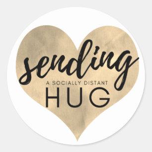 Gold Heart sendet einen sozial weit entfernten Hug Runder Aufkleber