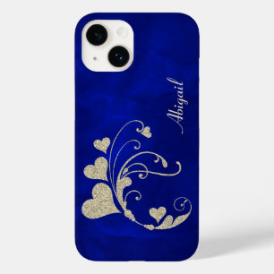Gold Heart Swirl Imitate Glitzer auf Royal Blue Case-Mate iPhone 14 Hülle