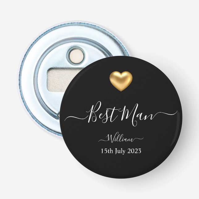 Gold Heart Trauzeuge Wedding Bottle Opener Flaschenöffner (Vorderseite)