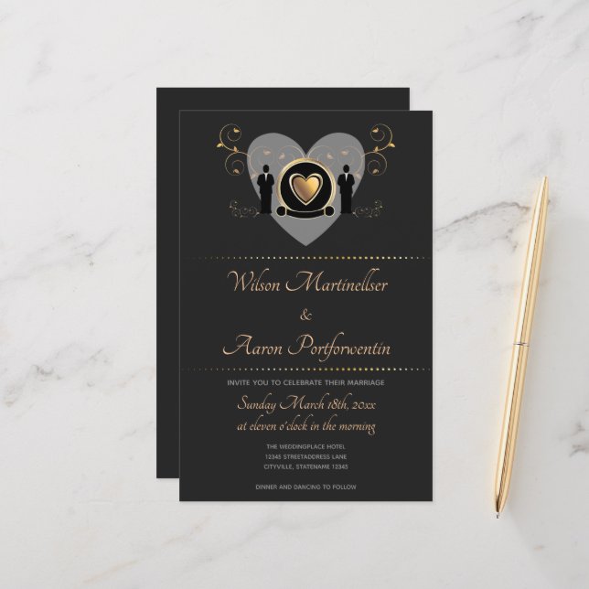 Gold Heart Wedding LGBTQ Einladung (Vorderseite/Rückseite Beispiel)