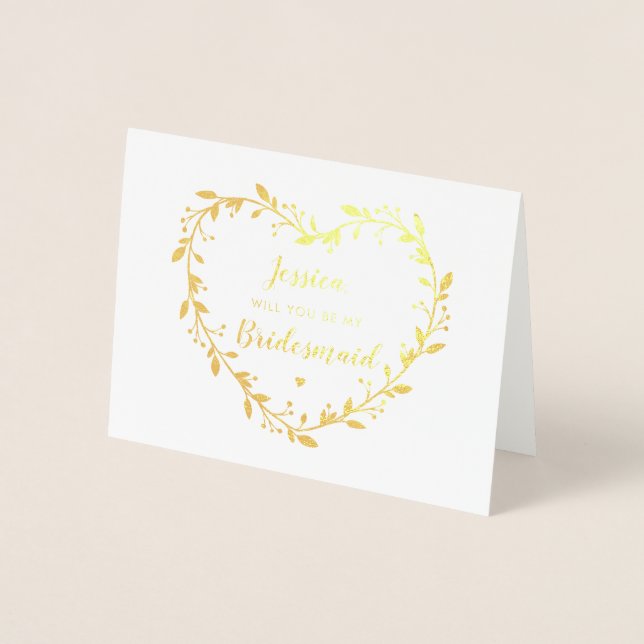 Gold Heart Wreath_Werden Sie meine Bridesmaid-Kart Folienkarte (Vorderseite)
