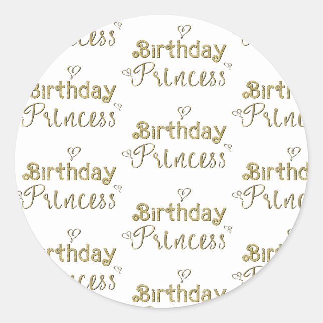 Gold Hearts Birthday Princess Party Runder Aufkleber (Vorderseite)