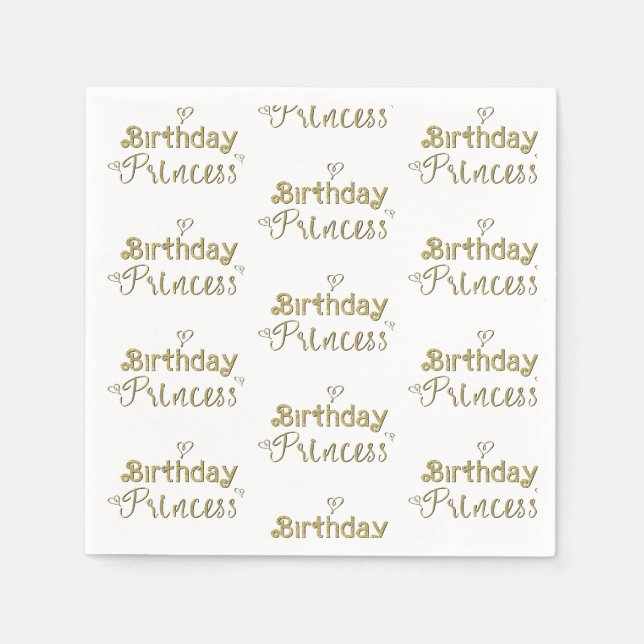 Gold Hearts Birthday Princess Party Serviette (Vorderseite)