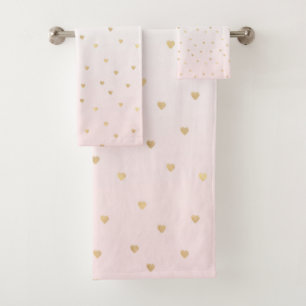 Gold Hearts Blush Pink Ombre Badhandtuch Set