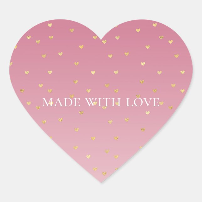 Gold Hearts Blush Pink Ombre Herz-Aufkleber (Vorderseite)