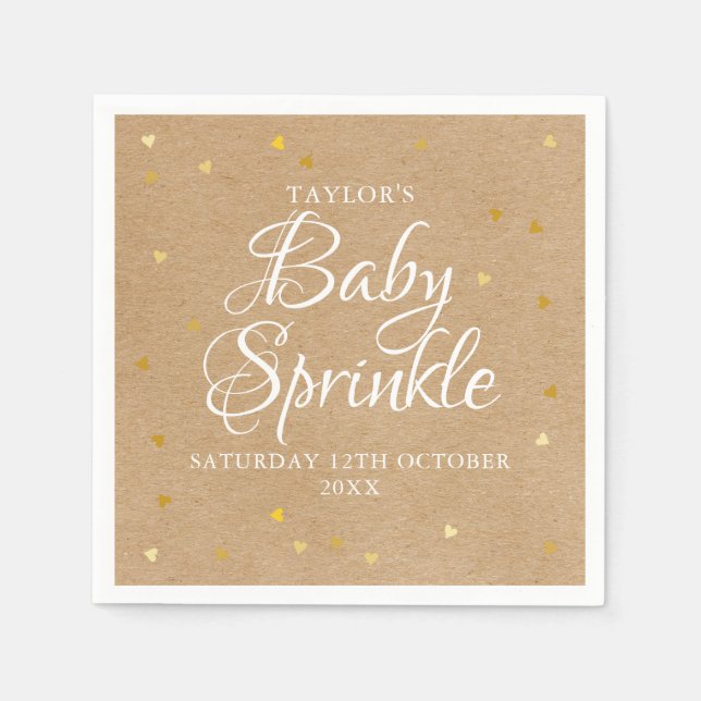 Gold Hearts Confetti Baby Sprinkle / Dusche Rustik Serviette (Vorderseite)