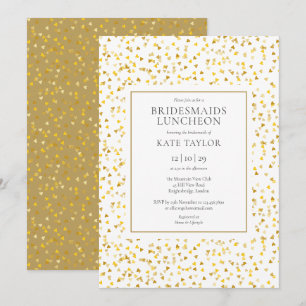 Gold Hearts Confetti Bridesmaids Luncheon Einladung