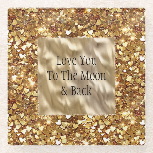 Gold Hearts Confetti Glasuntersetzer (Vorderseite)