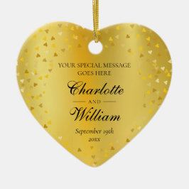 Gold Hearts Confetti Wedding Custom Monogram Keramik Ornament