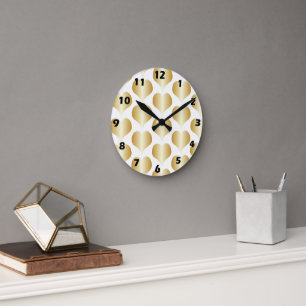 Gold Hearts Design Runde Wanduhr