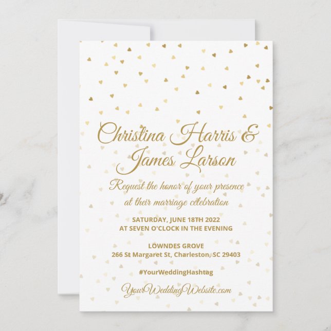 Gold Hearts Einladungen für Hochzeiten (Vorderseite)