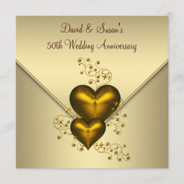 Gold Hearts Elegant Gold 50. Hochzeitstag Einladung