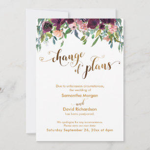 Gold Hearts Floral Changement de plans Carte Maria