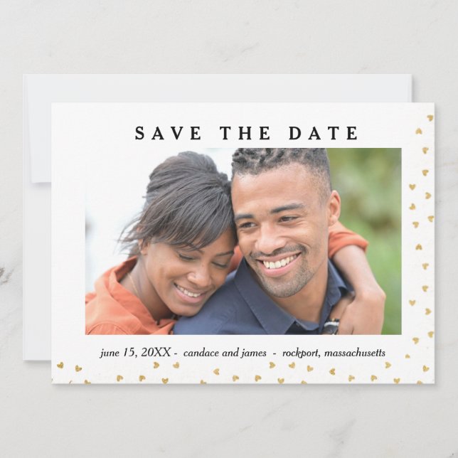 Gold Hearts Foto Save the Date Karte (Vorderseite)