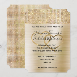 Gold Hearts Glam Sparkle Wedding Einladung