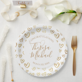 Gold Hearts Herzlichen Glückwunsch Pappteller