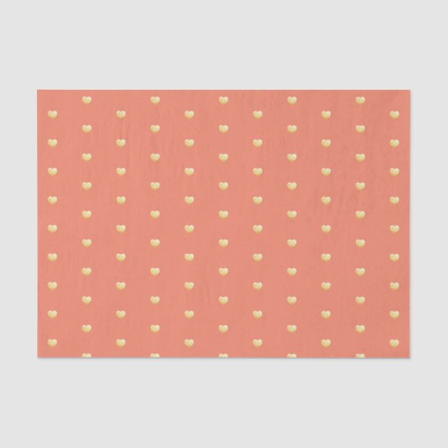 Gold Hearts Imitate Foil Pattern auf Orange Seidenpapier (Vorderseite)