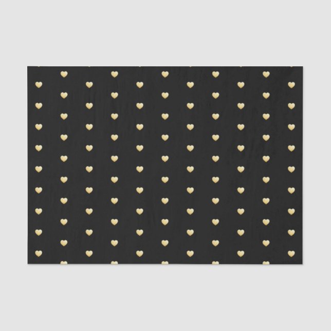 Gold Hearts Imitate Foil Pattern auf Schwarz Seidenpapier (Vorderseite)