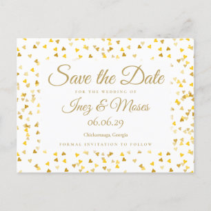 Gold Hearts Konfetti Save-the-Date-Karte Ankündigungspostkarte