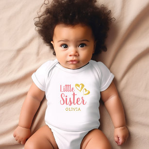 Gold Hearts Little Sister Name Monogram Baby Bodys Baby Strampler