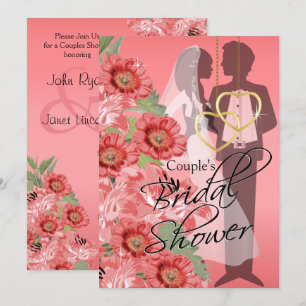 Gold Hearts on Coral Satin Couple's Dusche Einladung
