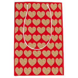 Gold Hearts On Red Background Mittlere Geschenktüte