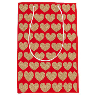 Gold Hearts On Red Background Mittlere Geschenktüte