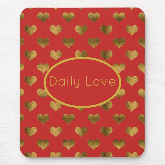 Gold Hearts on Red Customizable Mousepad (Vorne)