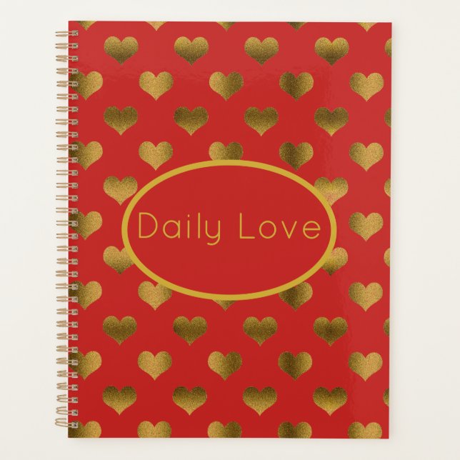 Gold Hearts on Red Customizable Planer (Vorderseite)