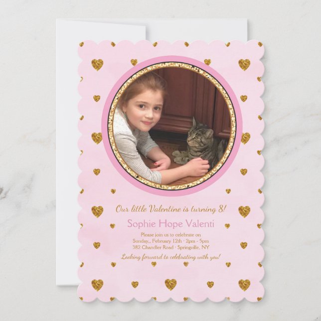 Gold Hearts Photo Invitation Anniversaire (Devant)
