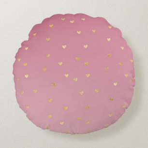 Gold Hearts Pink Ombre Rundes Kissen
