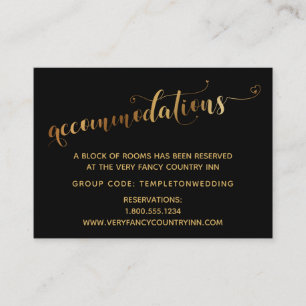 Gold Hearts Script Black Wedding Unterkünfte Begleitkarte