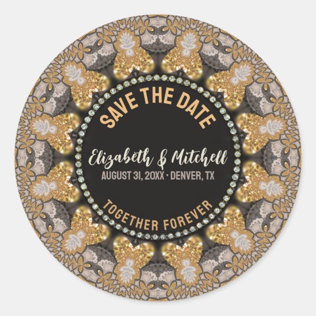 Gold Hearts Sparkle Save the Date Runder Aufkleber (Vorderseite)