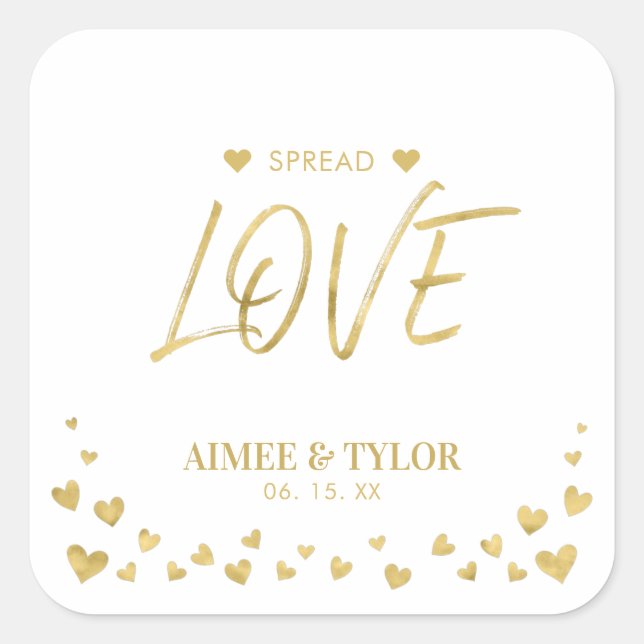 Gold Hearts verbreiten die Liebe Gastgeschenk Hoch Quadratischer Aufkleber (Vorderseite)