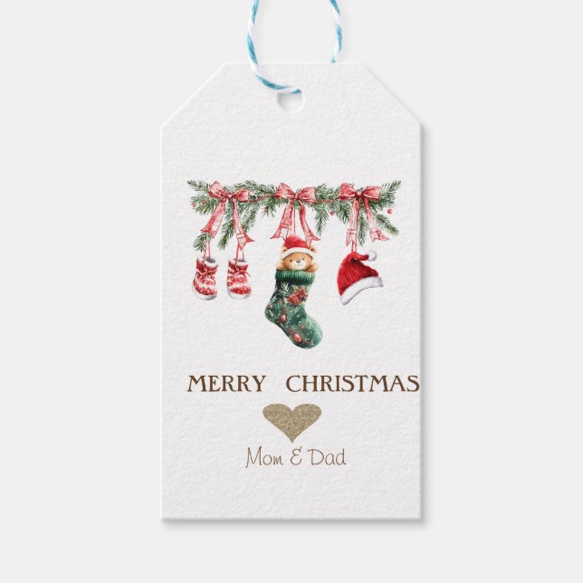 Gold Heft, Red Santa Baby Weihnachtskleidung Geschenkanhänger (Vorderseite)