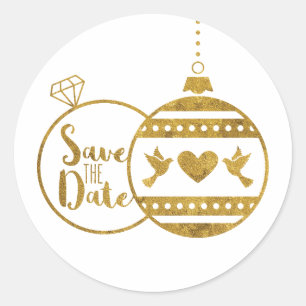 Gold, heiraten und helles Weihnachten Save the Runder Aufkleber