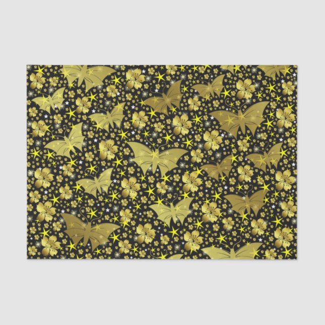 Gold, hell, glänzend, Schmetterlinge, exklusiv Seidenpapier (Vorderseite)