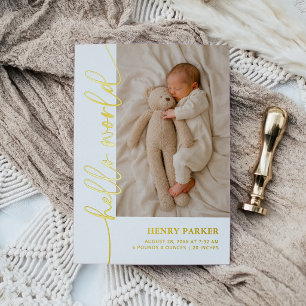 Gold Hello World Baby Foto Geburtsanzeige Folieneinladung