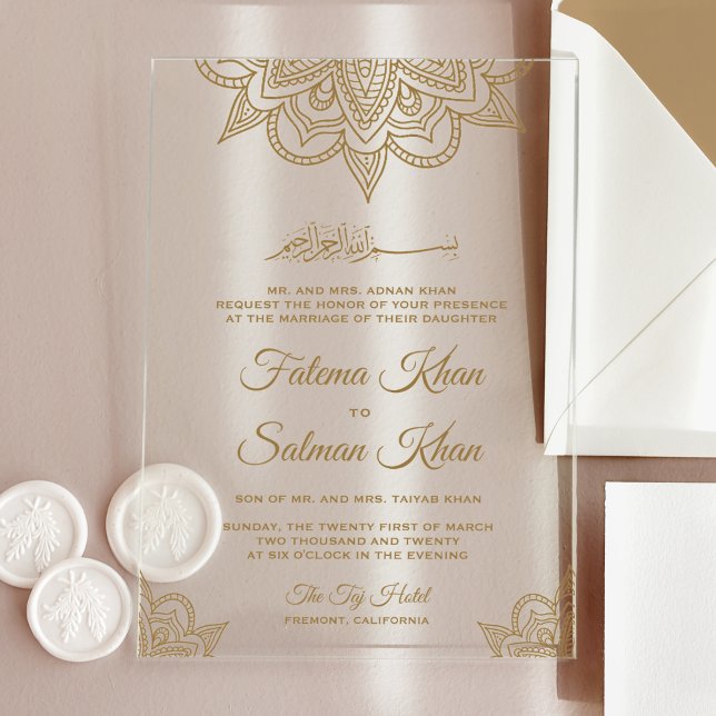Gold Henna Mehndi Islamic Muslim Wedding Acryleinladungen (Von Creator hochgeladen)