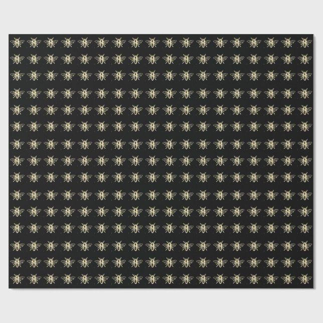 Gold Heraldic Vintag Honey Bee Black  Geschenkpapier (Flach)