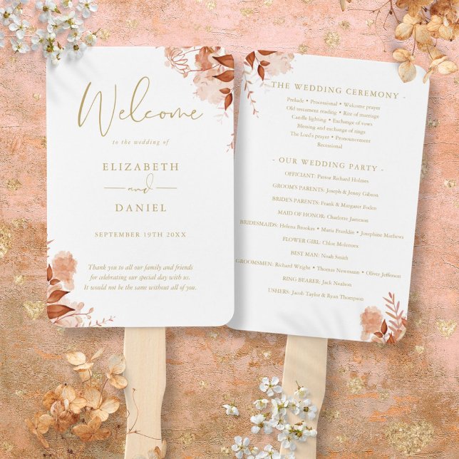 Gold Herbst Bloral Wedding Programm Fächer (Gold Autumn Fall Floral Wedding Program Hand Fan)