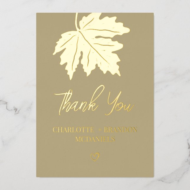 Gold Herbst Maple Leaf Hochzeit Vielen Dank Folieneinladung (Vorderseite)