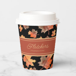 Gold Herbstlaube & Terracotta Streifen Custom Blac Pappbecher