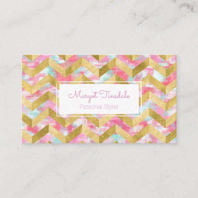 Gold Herringbone Paint Stroke Business Card Visitenkarte (Vorderseite)