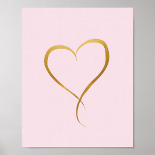 Gold Herz auf rosa Hintergrund - Kunstdruck Poster