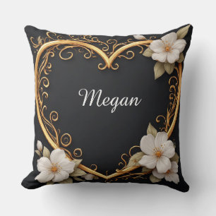 💐 Gold Herz Blumen Elegantes Romantisches Luxus-G Kissen