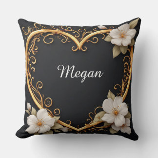 💐 Gold Herz Blumen Elegantes Romantisches Luxus-G Kissen