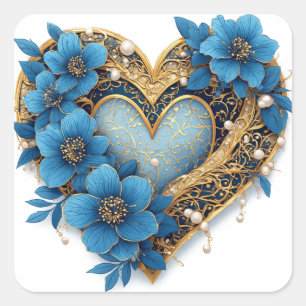 🌿 Gold Herz Blumen Kreis Für Romantische Geschenk Quadratischer Aufkleber