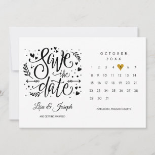 Gold Herz Kalender Schwarz und Weiß Save The Date